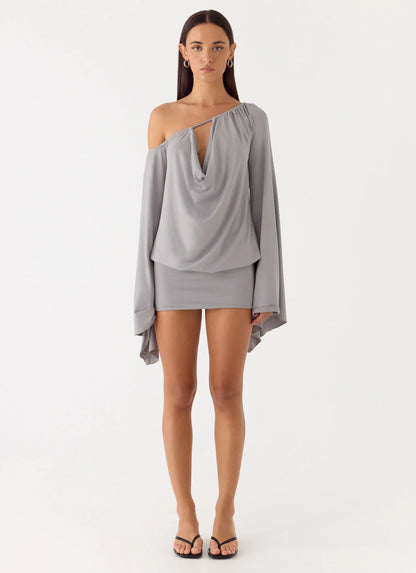 Kyrah Long Sleeve Mini Dress - Misty Blue