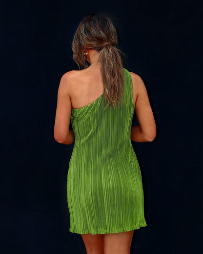 Prepare To Swoon Plisse One Shoulder Mini Dress