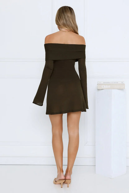 Iconic Angle Off Shoulder Mini Dress Khaki