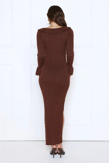 Night Style Ribbed Maxi Dress Brown
