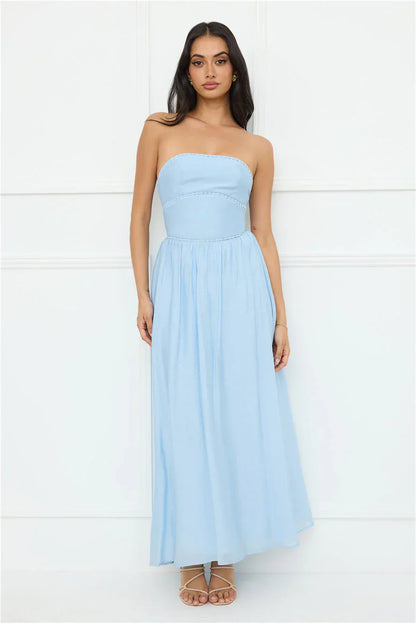 Luxurious Glow Strapless Maxi Dress Blue