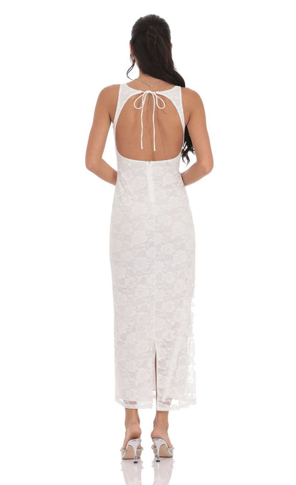 Lace Open Back Bodycon Maxi Dress in White