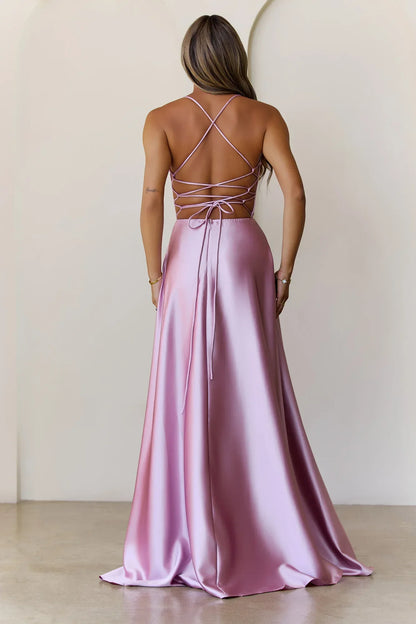Soaked In Beauty Satin Maxi Dress Rose