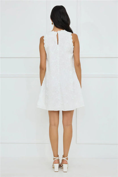 Seashell Chic Embroidered Mini Dress White
