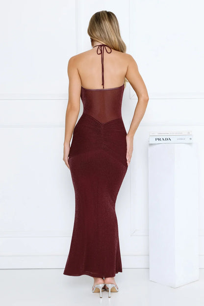Nightstage Babe Halter Maxi Dress Plum