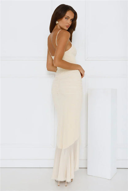 Shimmer In The Dark Mesh Maxi Dress Yellow