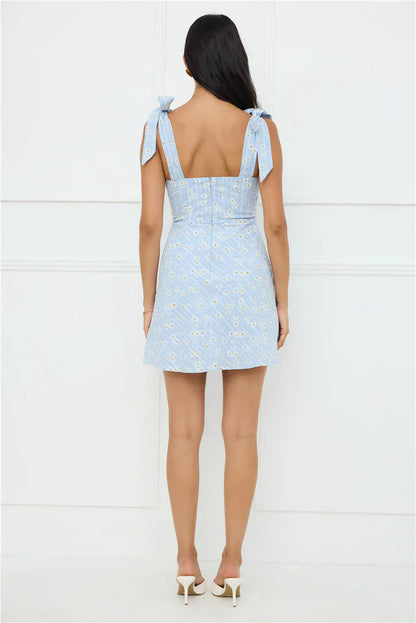 Painted Daisy Mini Dress Blue
