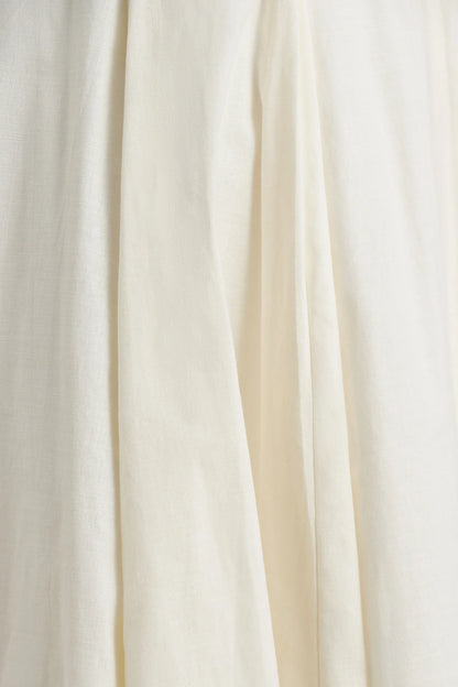 Magnolia | White Scoop-Neck Midi Dress With Drop-Waist And Ruffling Detail