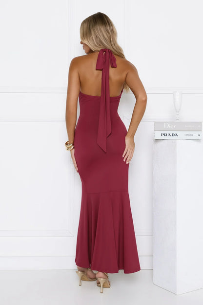 Pretty In Motion Halter Maxi Burgundy