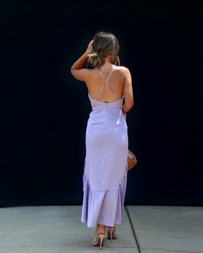 Lissell Satin High Low Midi Dress
