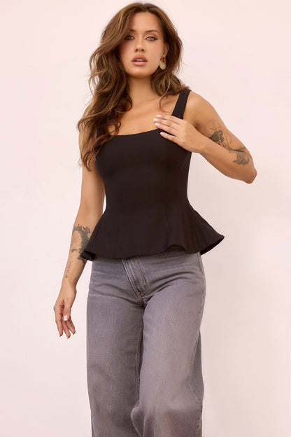 Serene Wave Jersey Top - Black