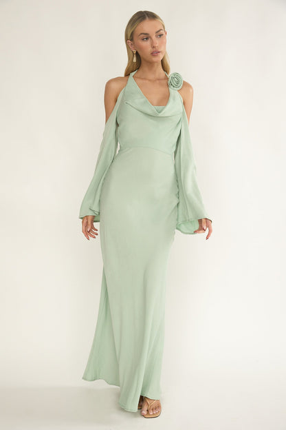 Solenne Cowl Neck Cold Shoulder Maxi Dress Sage