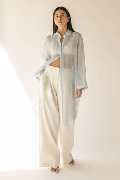 LONG SHEER BUTTON UP SHIRT