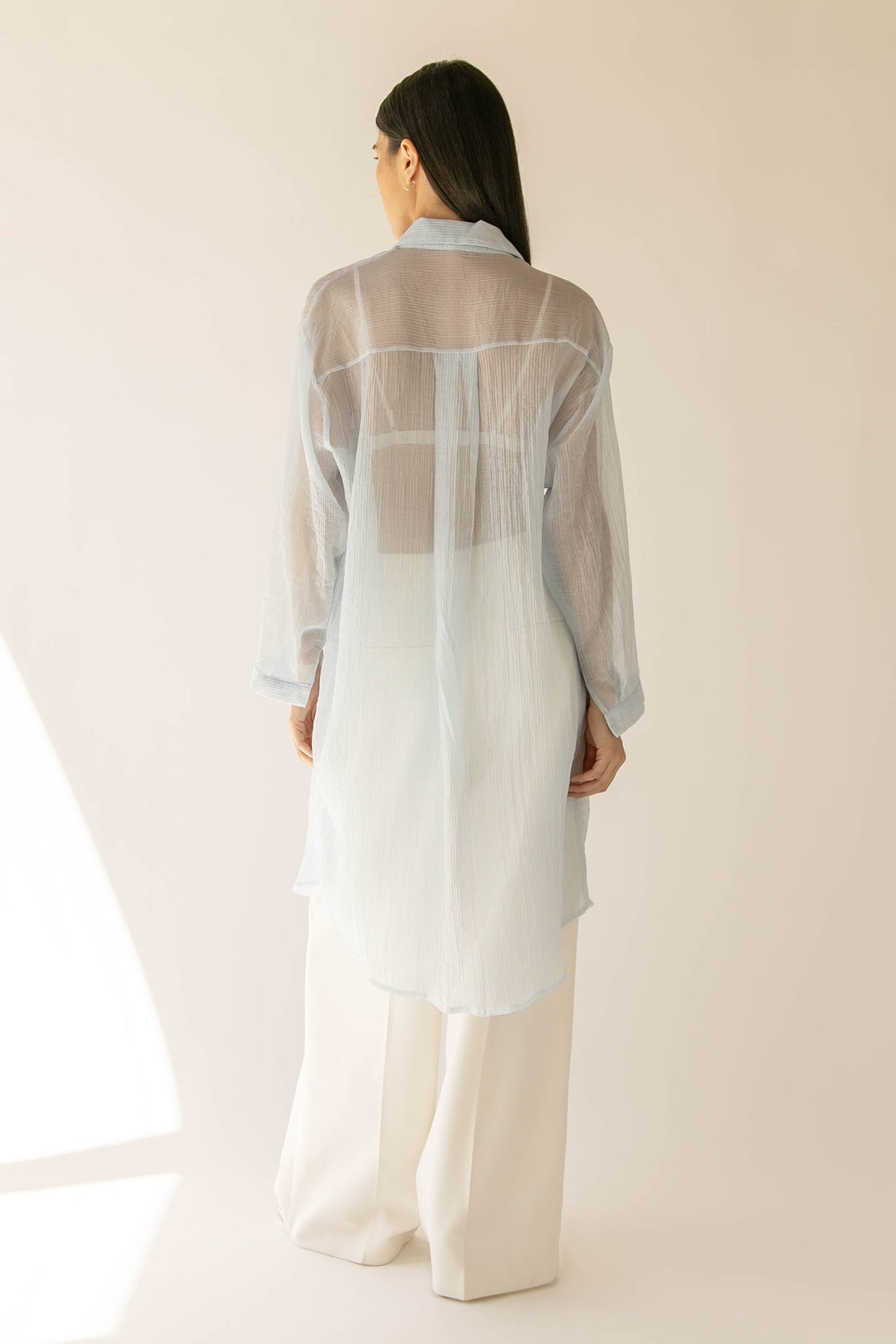 LONG SHEER BUTTON UP SHIRT