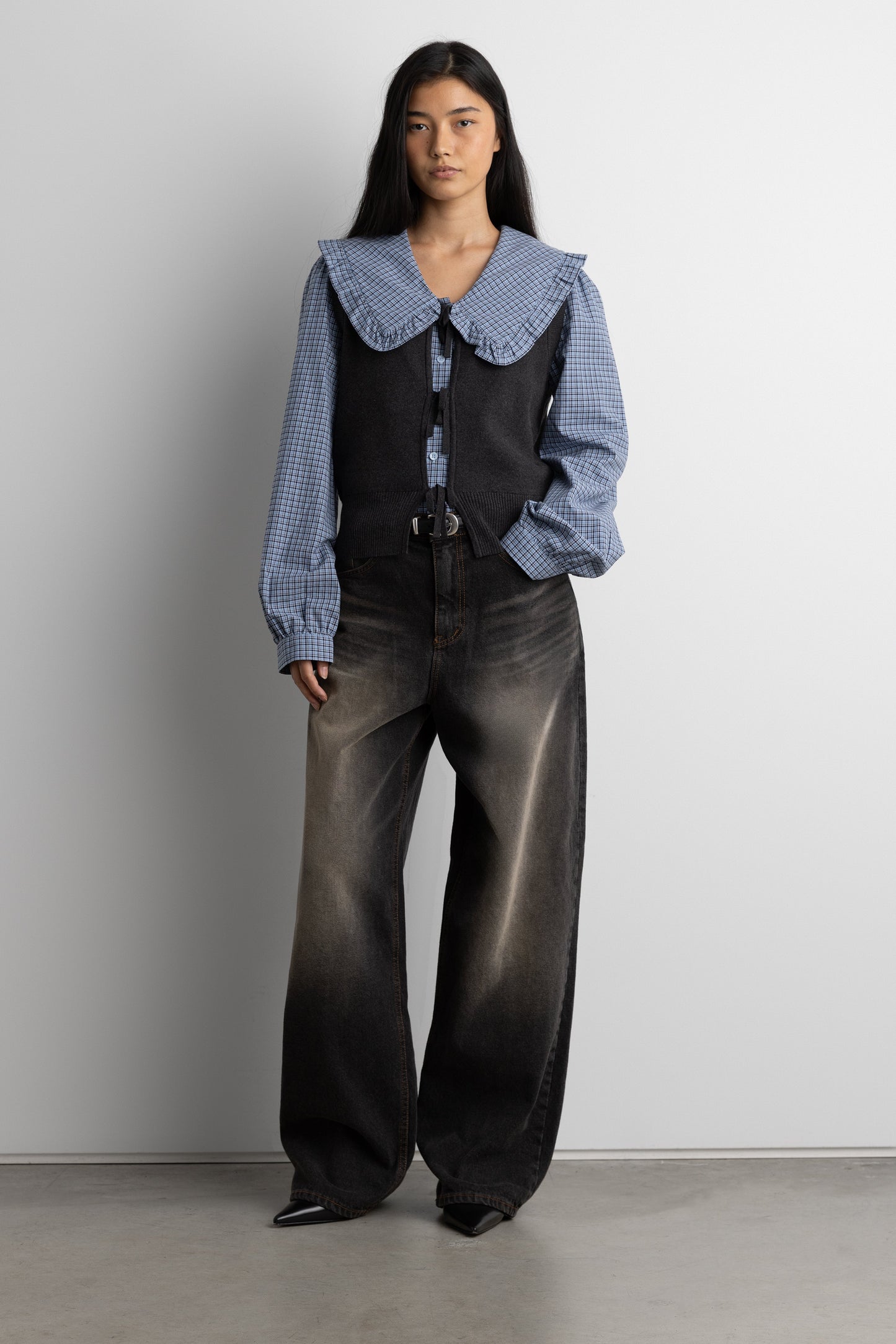 COLLARED PLAID BLOUSE