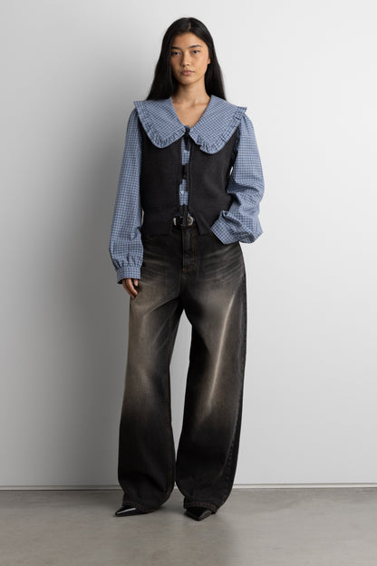 COLLARED PLAID BLOUSE