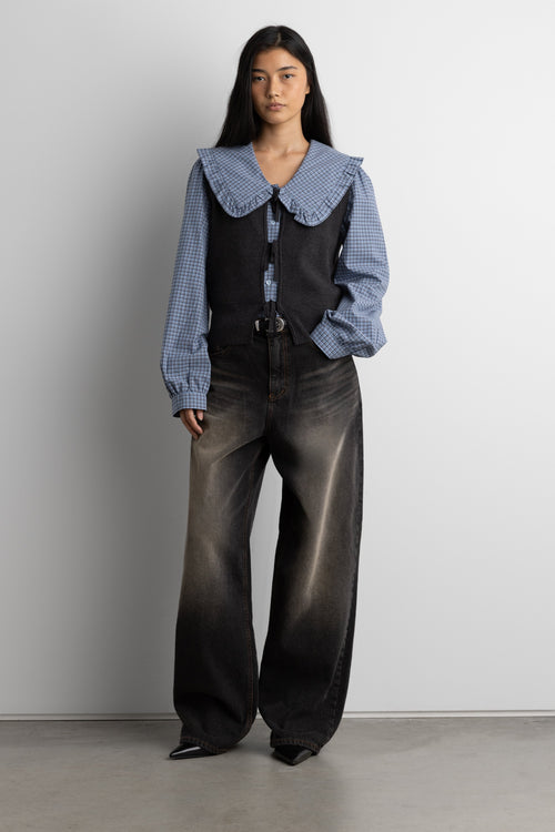 COLLARED PLAID BLOUSE