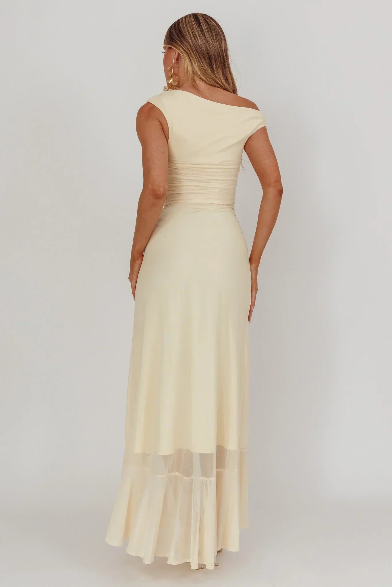Moonlit Magic Asymmetric Neckline Maxi Dress Light Yellow
