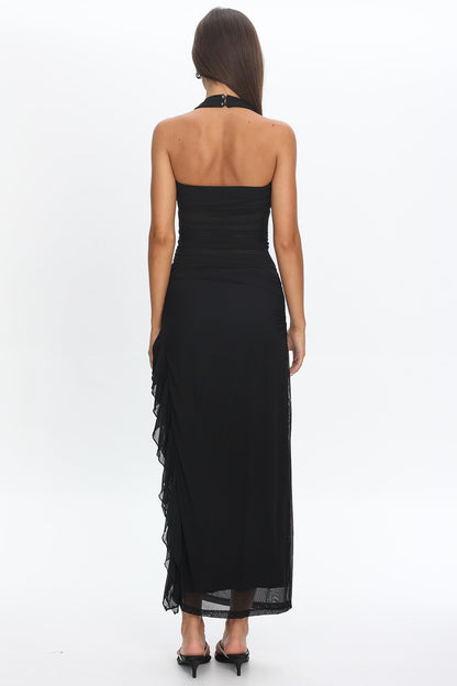 Lorely Halterneck Mesh Maxi Dress Black