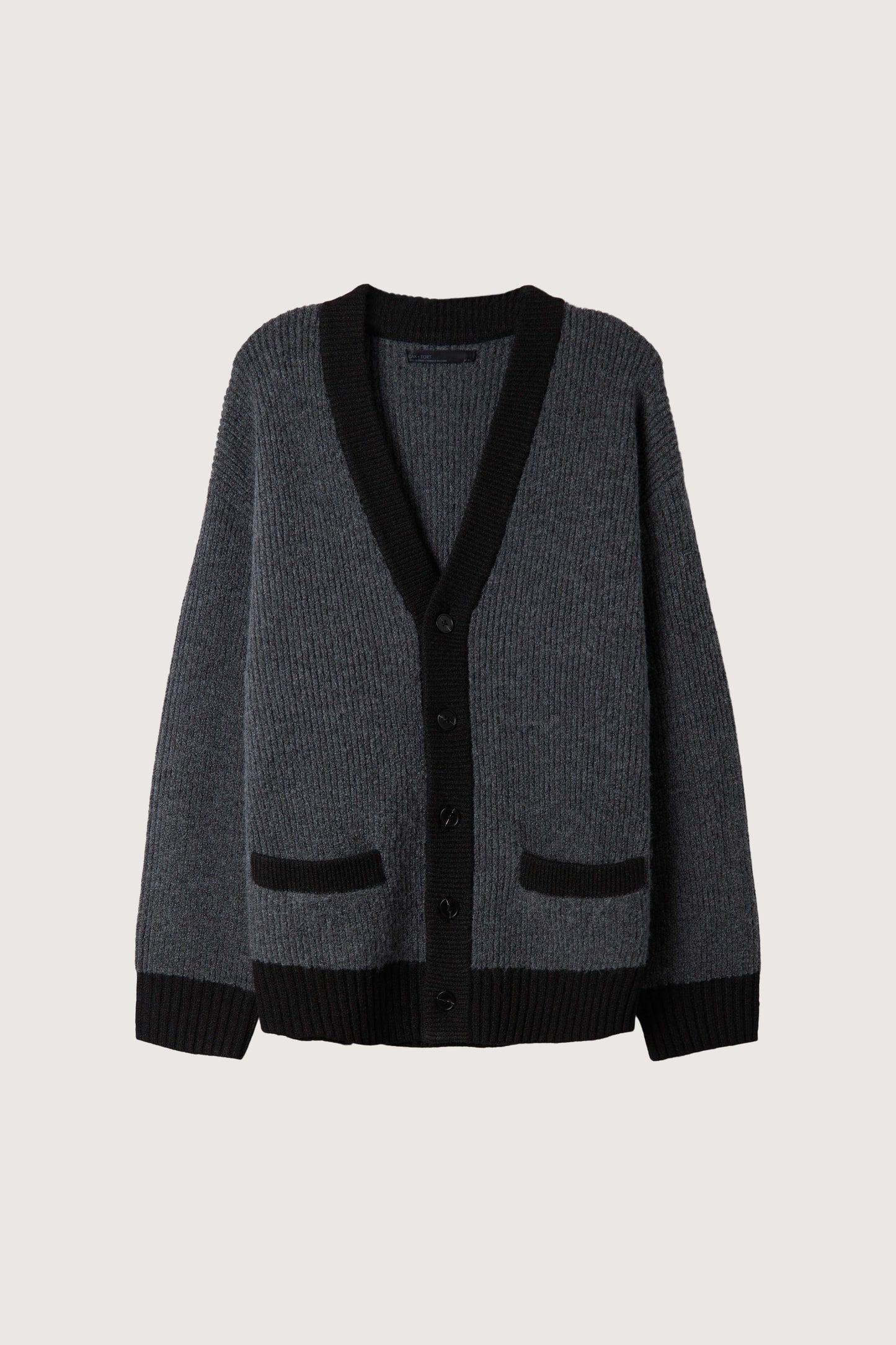 CONTRAST RIB BUTTON UP CARDIGAN