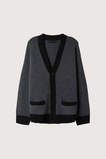 CONTRAST RIB BUTTON UP CARDIGAN