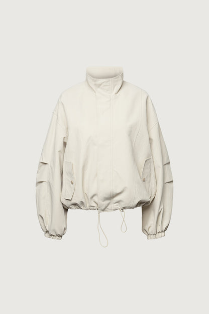 HIGH FUNNEL NECK CROPPED DRAWSTRING JACKET