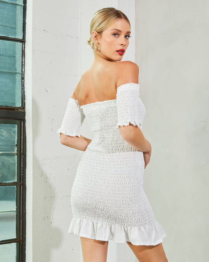 Some Like It Hot Smocked Off The Shoulder Mini Dress