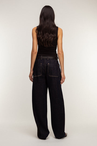 DARK WASH BARREL JEANS
