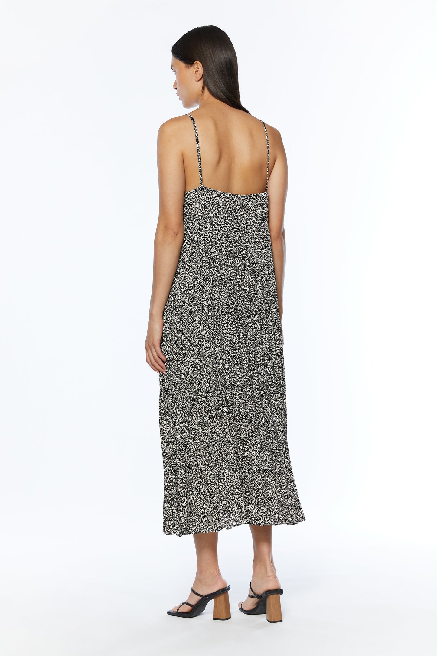 PRINTED MIDI DRESS WITH PLEATS
