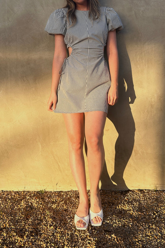 GINGHAM MINI DRESS WITH SIDE CUTOUTS