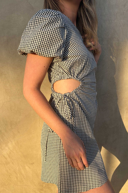 GINGHAM MINI DRESS WITH SIDE CUTOUTS
