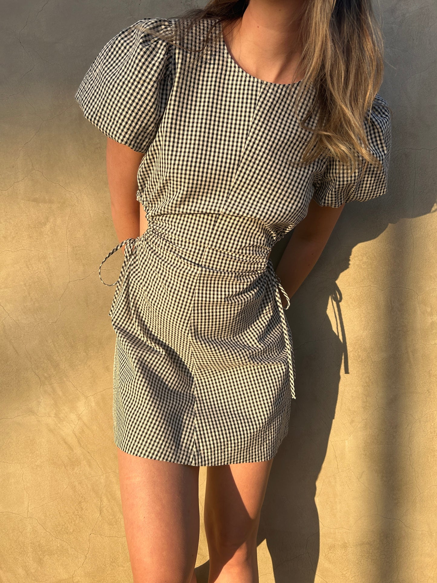 GINGHAM MINI DRESS WITH SIDE CUTOUTS