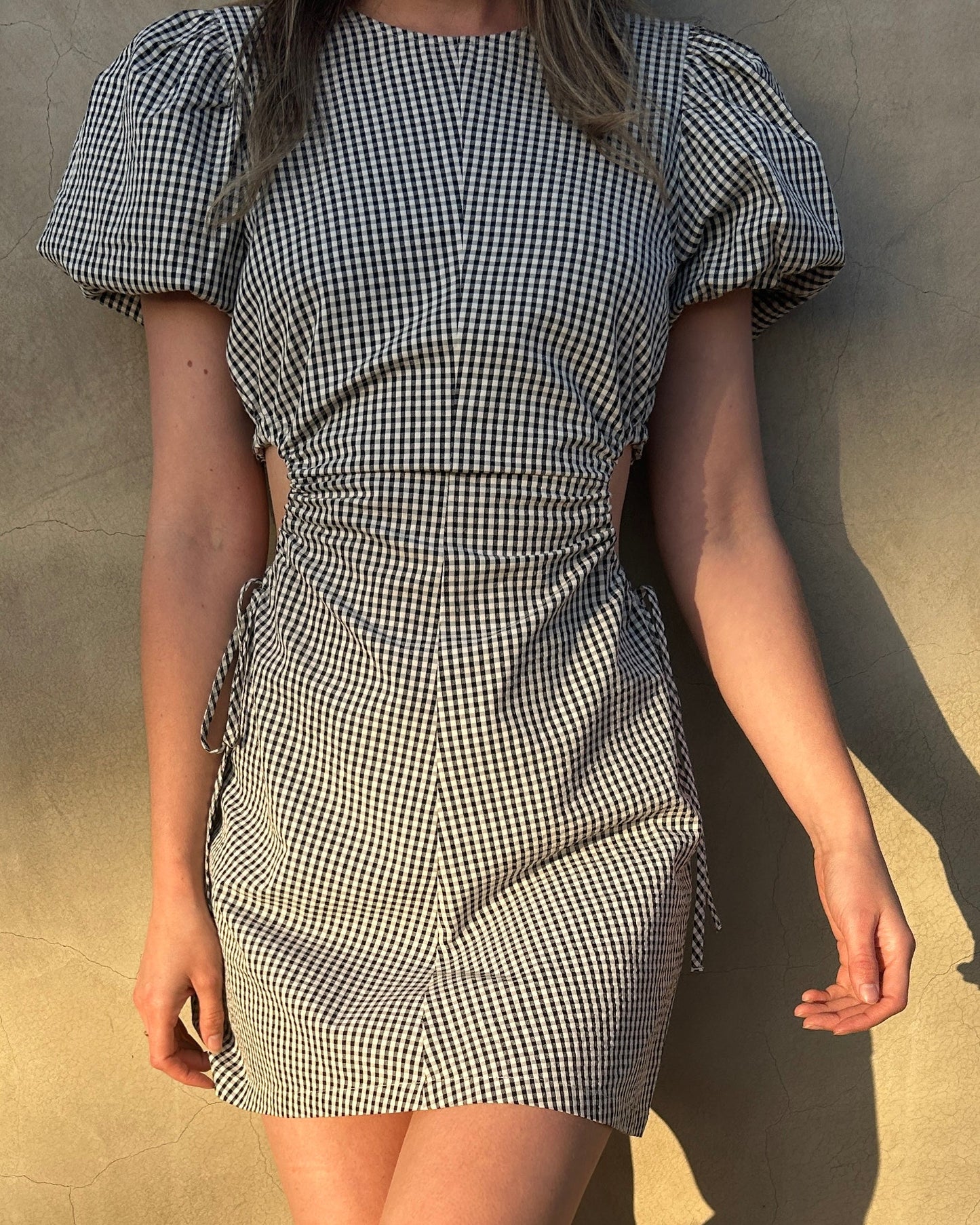 GINGHAM MINI DRESS WITH SIDE CUTOUTS