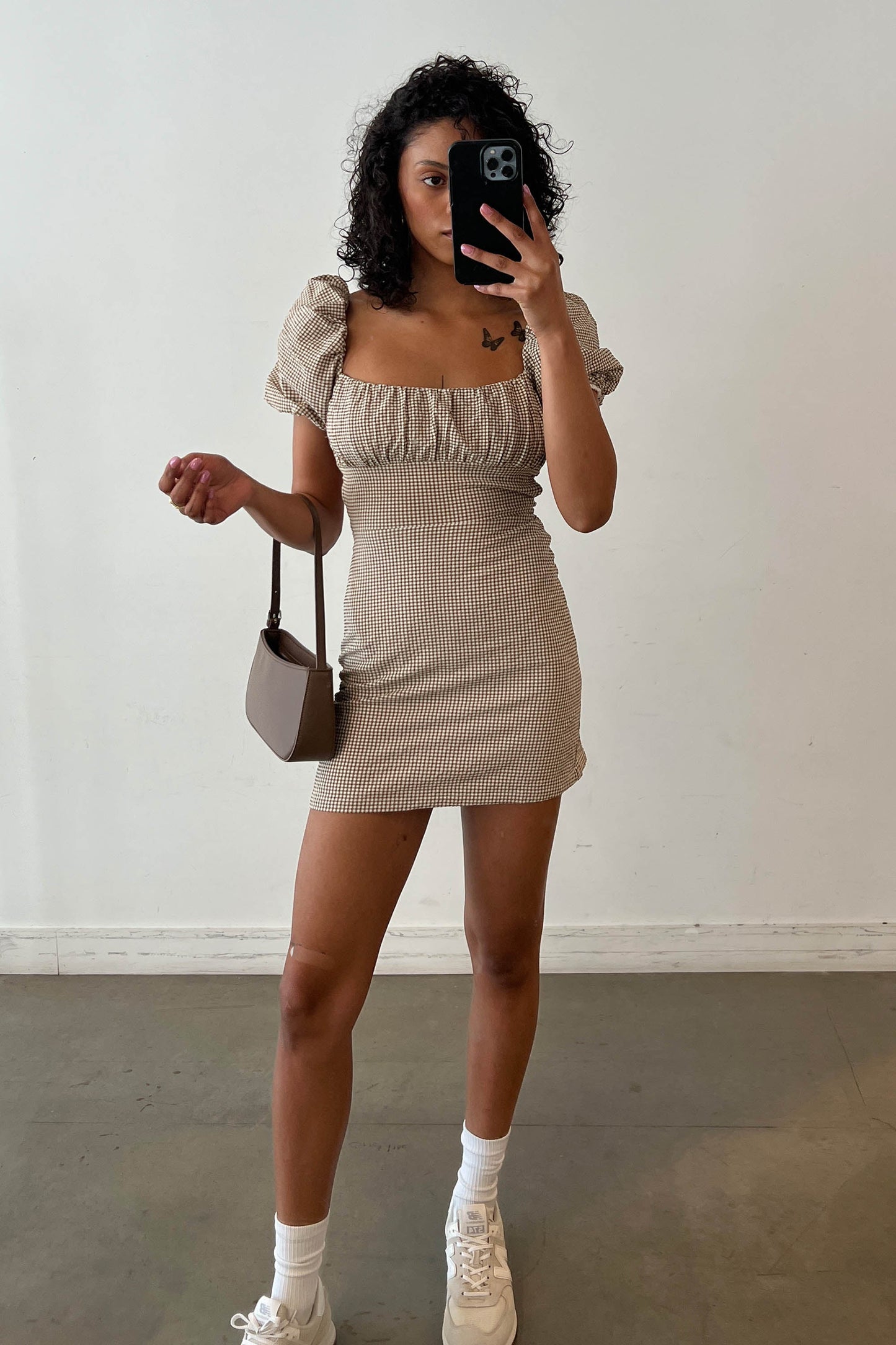 GINGHAM PUFF SLEEVE MINI DRESS