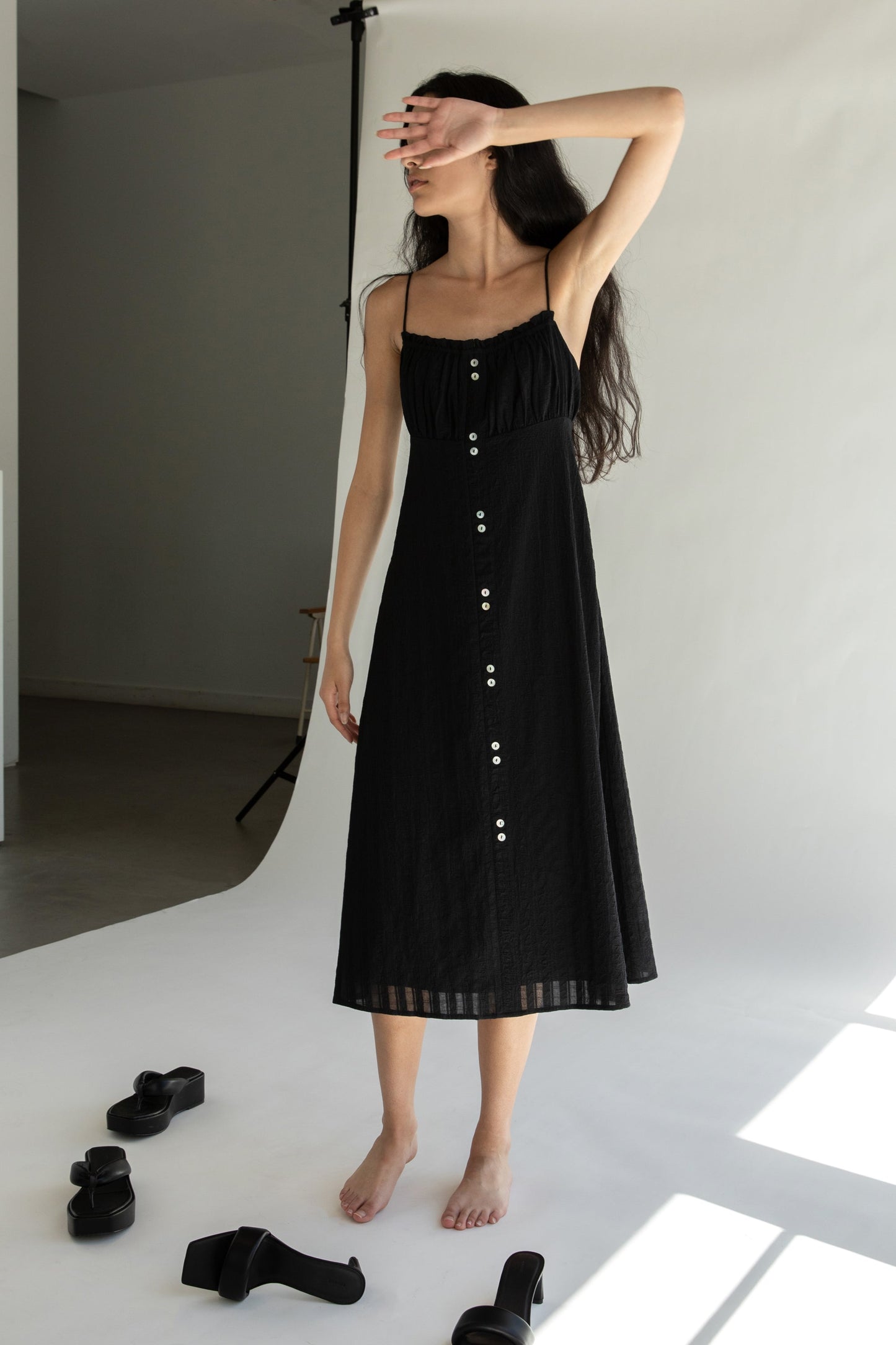 BUTTON FRONT MIDI DRESS