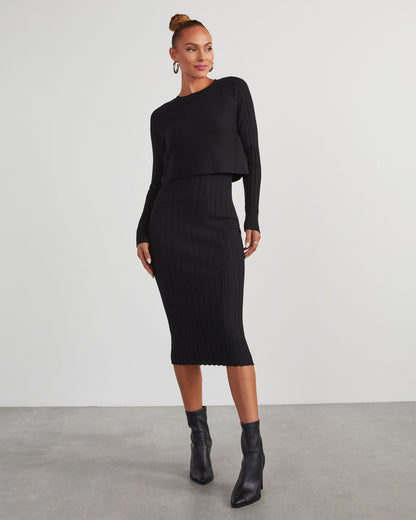 Full Of Surprises Ribbed Knit Midi Dress