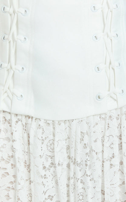 Emerie Mini Dress - Strapless Drop Waist Pleated Dress in Cream