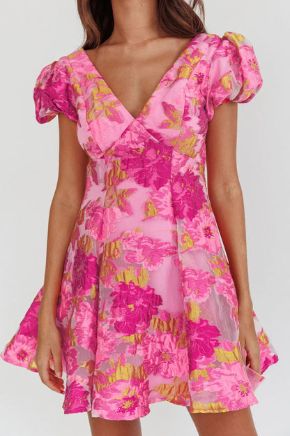 Perfect Match Puff Sleeve Low Back Mini Dress Pink