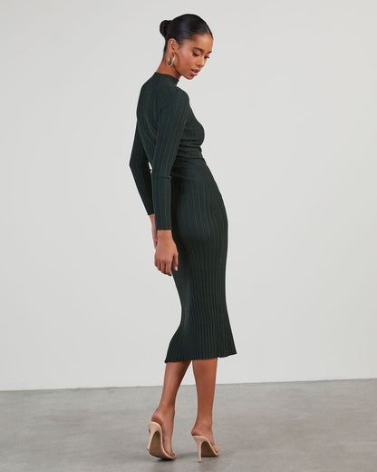 Thankful Soul Ribbed Mock Neck Midi Dress