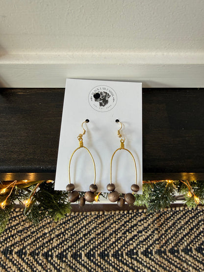 Oval Brown Wooden Bead Hoop