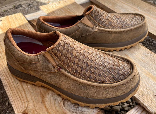 Twisted X Men's Basketweave Bomber Leather Slip On Driving Moc Shoe MXC0018-Painted Cowgirl Western Store