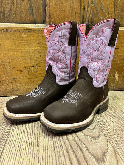 Roper Girl's Timeless Dark Brown and Pink Square Toe Cowgirl Boots 9991-0125-Painted Cowgirl Western Store