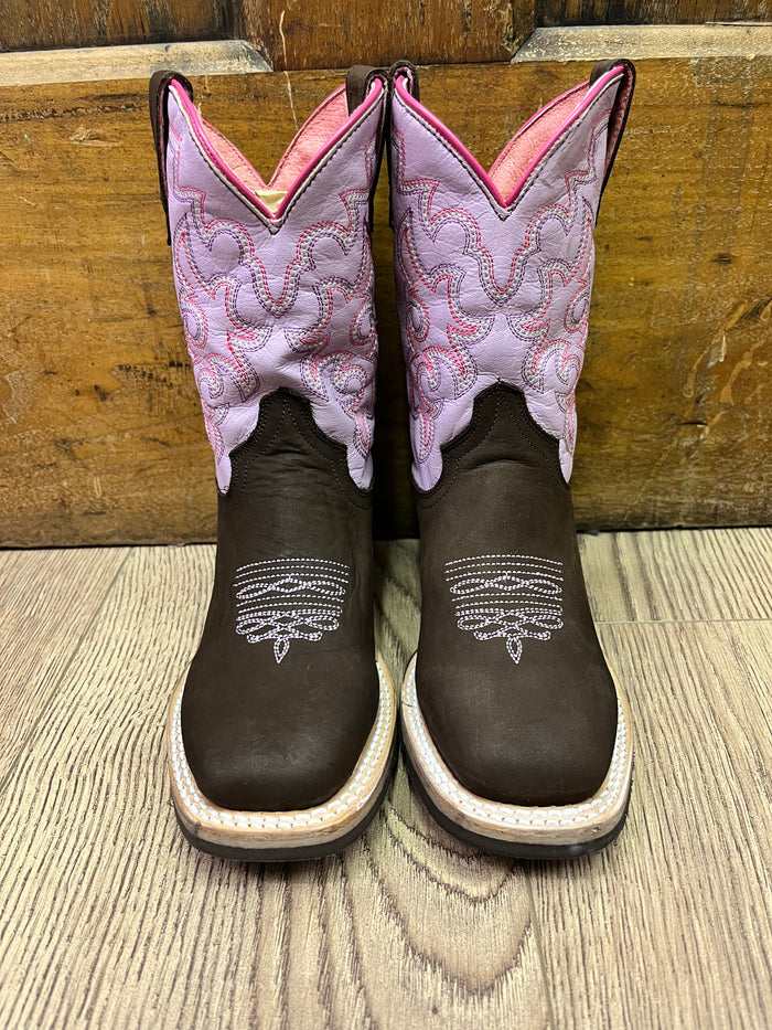 Roper Girl's Timeless Dark Brown and Pink Square Toe Cowgirl Boots 9991-0125-Painted Cowgirl Western Store