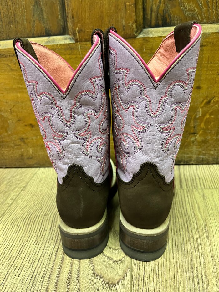 Roper Girl's Timeless Dark Brown and Pink Square Toe Cowgirl Boots 9991-0125-Painted Cowgirl Western Store