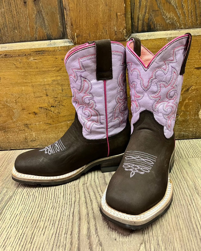 Roper Girl's Timeless Dark Brown and Pink Square Toe Cowgirl Boots 9991-0125-Painted Cowgirl Western Store