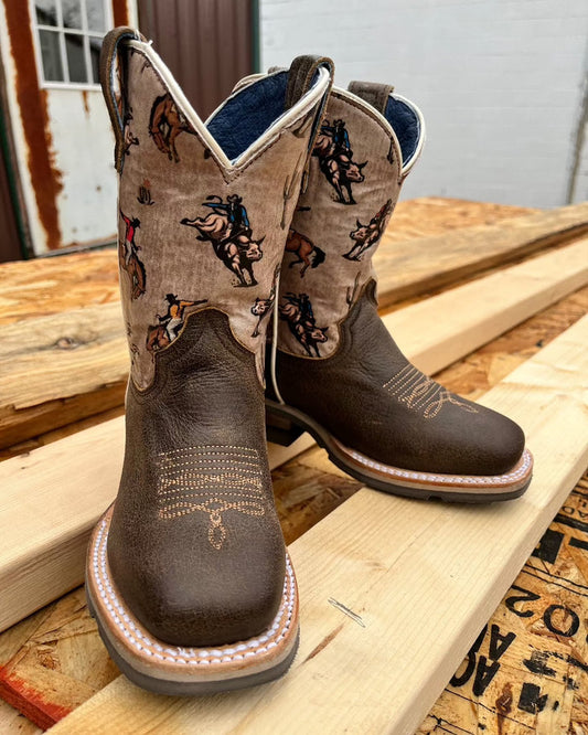 Roper Boy's Dark Brown Bronco Square Toe Cowboy Boots 9991-0126-Painted Cowgirl Western Store