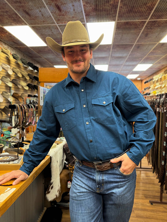 Roper Men's Teal Brushed Twill Long Sleeve Snap Western Shirt 0423-6626TL-Painted Cowgirl Western Store