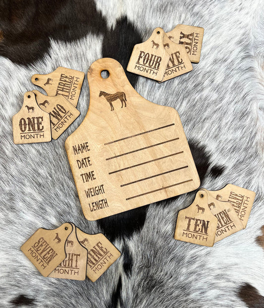 The Whole Herd Wooden Horse Baby Announcement & Monthly Milestones Eartags Monthly Milestones Eartags K5002-1 K5002-1-Painted Cowgirl Western Store