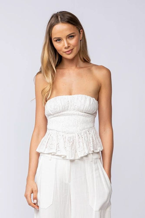 Amelia White Eyelet Strapless Top