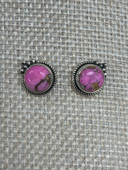 Pink Cotton Candy Silver Ball & Rope Detail Sterling Silver Post Earrings